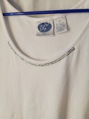 DG2 by Diane Gilman White Tank with Rhinestone Scoop Neckline